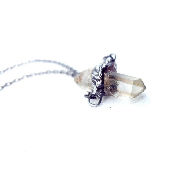 Raw quartz crystal necklace handmade gothic metalwork jewelry men's minimal - Picture 9 of 11
